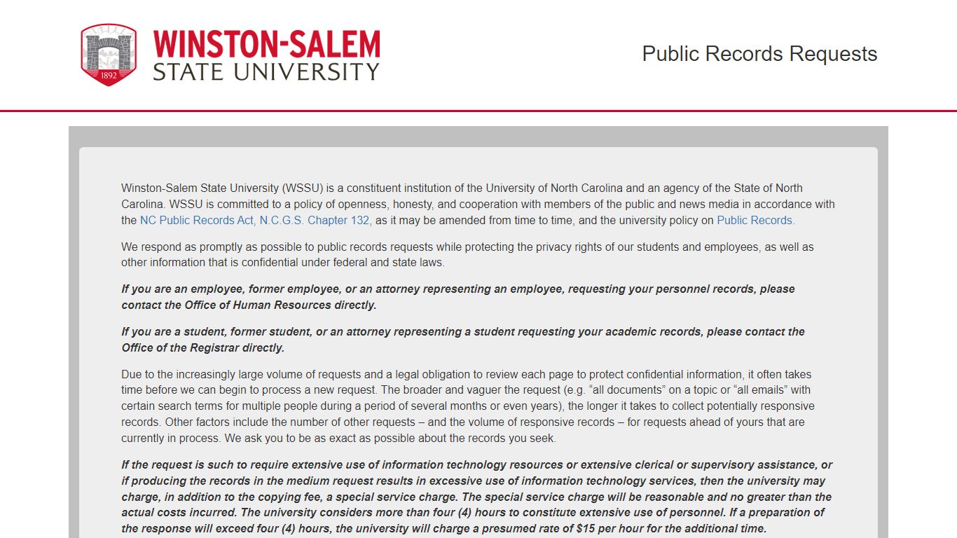 Winston-Salem State University Public Records